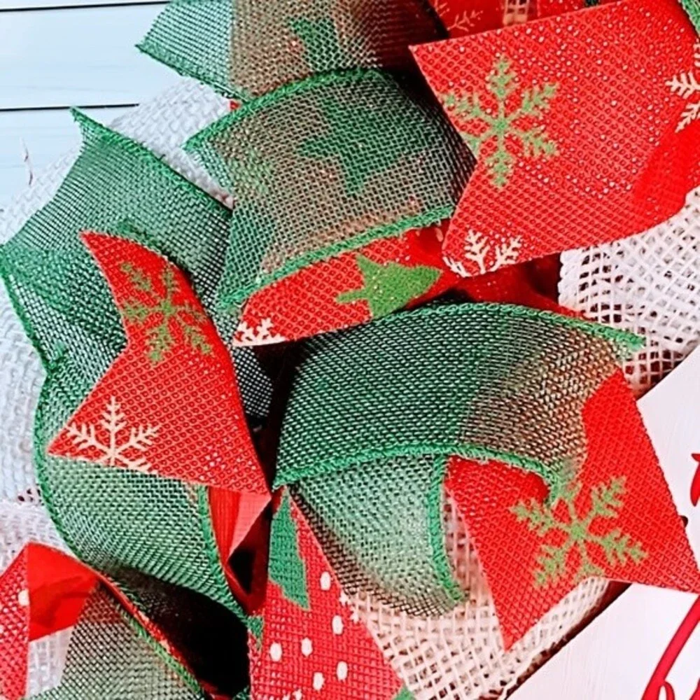 Hand Crafted Burlap Ribbon Wood Sign Home For The Holidays Christmas Wreath 22